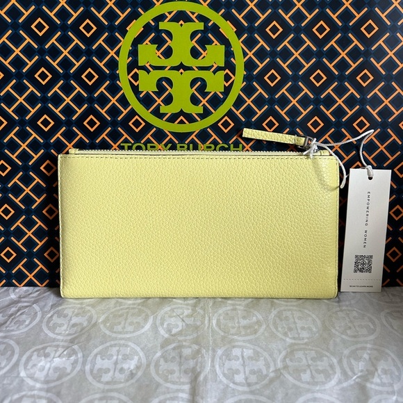 Tory Burch Blake Color Block Slim Envelope Wallet Pastel Yellow Pinefrost Silver - Picture 10 of 10